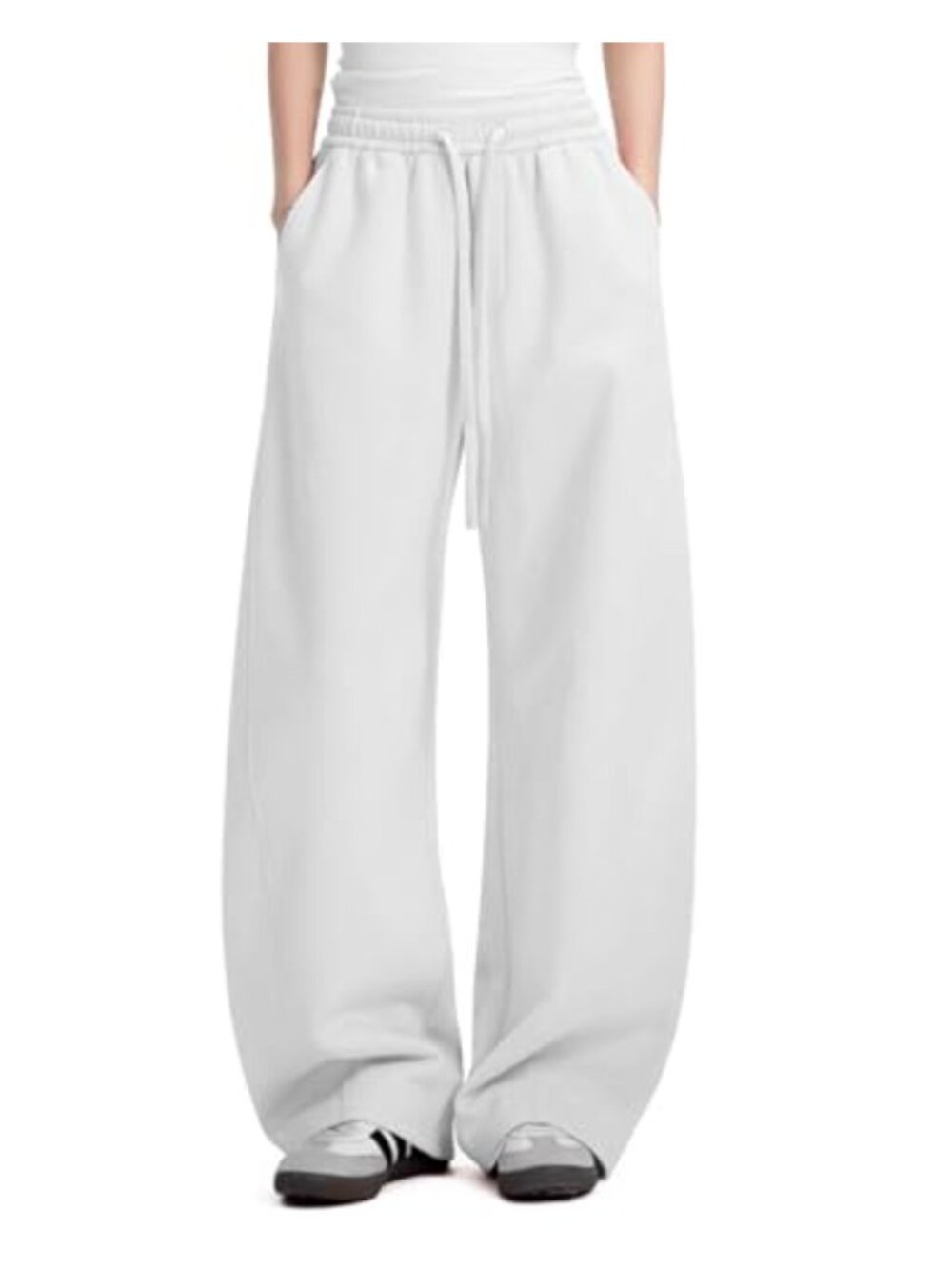 Fleece Lined Barrel Sweatpants Wide Leg Cotton Blend Pockets Lounge